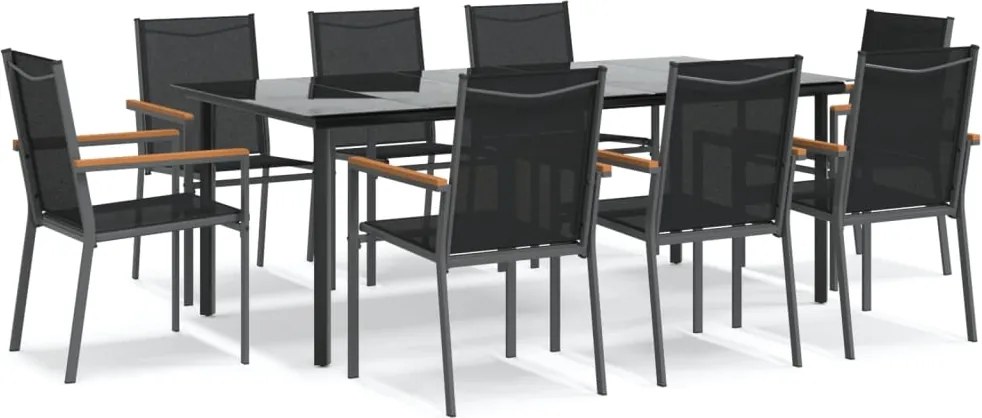 vidaXL 9 részes fekete textilén és acél kerti pihenőgarnitúra