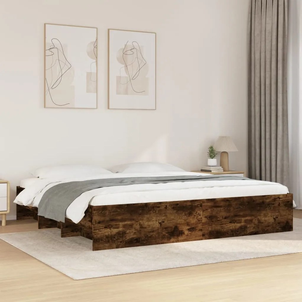 füstös tölgy színű szerelt fa ágykeret matrac nélkül 180x200 cm