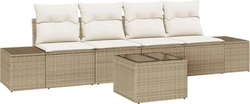 vidaXL Kanapé Szett párnával párnával 5 pcs Beige és krém polirattan