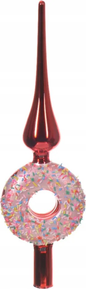 Spicc Karácsonyfadísz üveg piros Donut Fánk rózsaszín 9x31cm