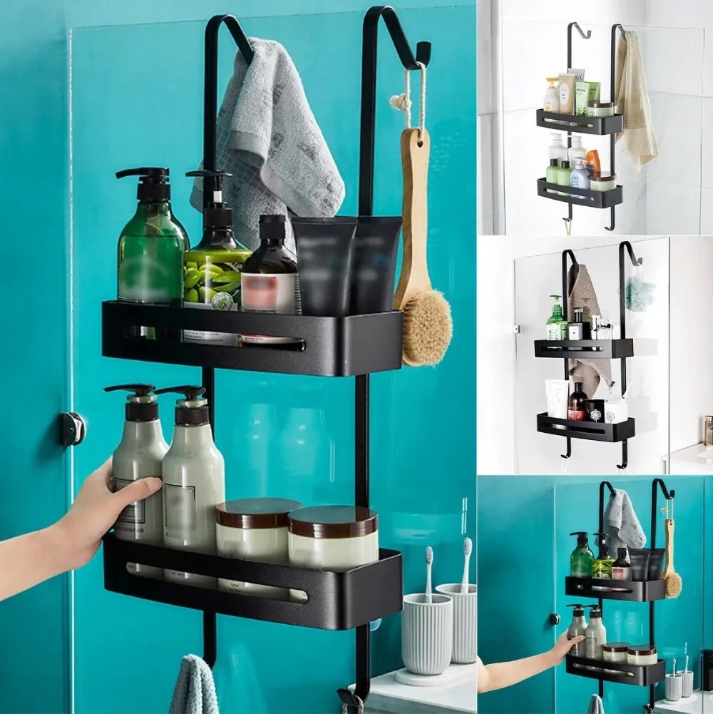 Fürdőszobai Polc zuhany alatt fürdőszoba akasztós-rozsdamentes acél-fekete