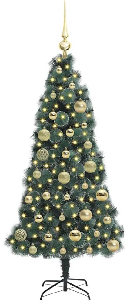 Műfenyő világítással és díszekkel 150 LED-del Zöld 120 cm PET