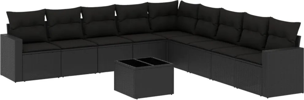vidaXL 10 részes fekete polyrattan kerti ülőgarnitúra párnákkal