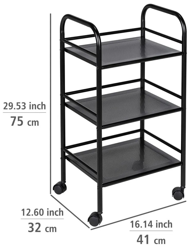 Fekete fém gurulós polcos állvány 41x75 cm – Wenko