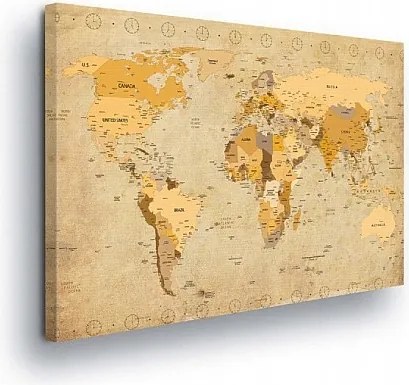 Vászonkép 60x40 Világtérkép vintage régi pergamen utazás földrajz retro