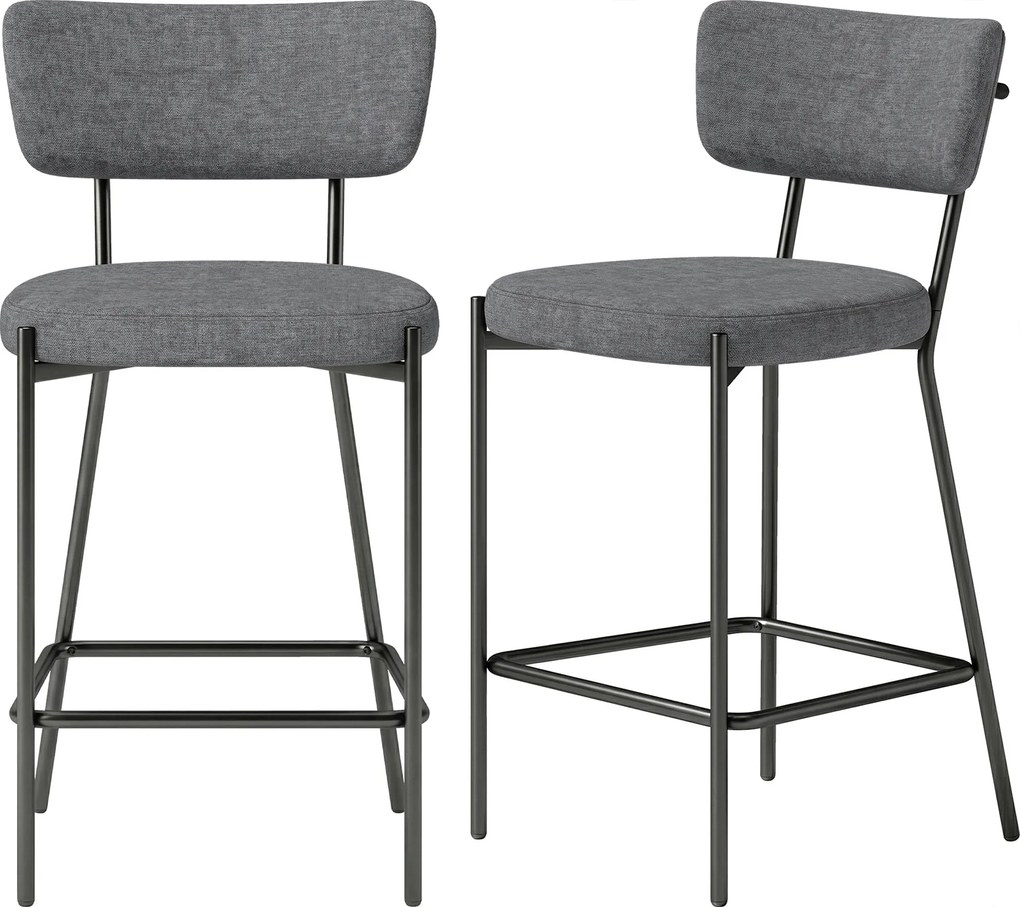 HOMCOM 2 db bárszék készlet – kárpitozott, ívelt háttámlás pultszék lábtartóval, fém váz, lenhatású, 63 cm ülésmagasság, szürke | Aosom
