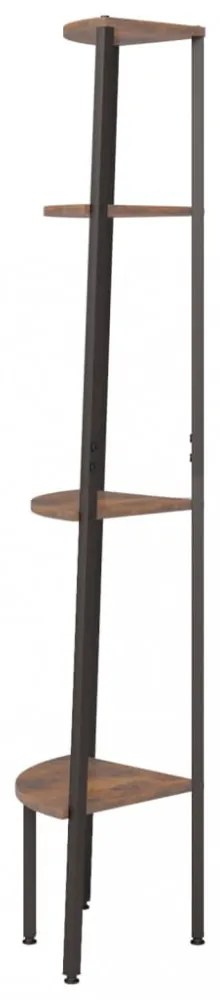 4 szintes sötétbarna és fekete sarokpolc 45,5 x 31,5 x 150 cm