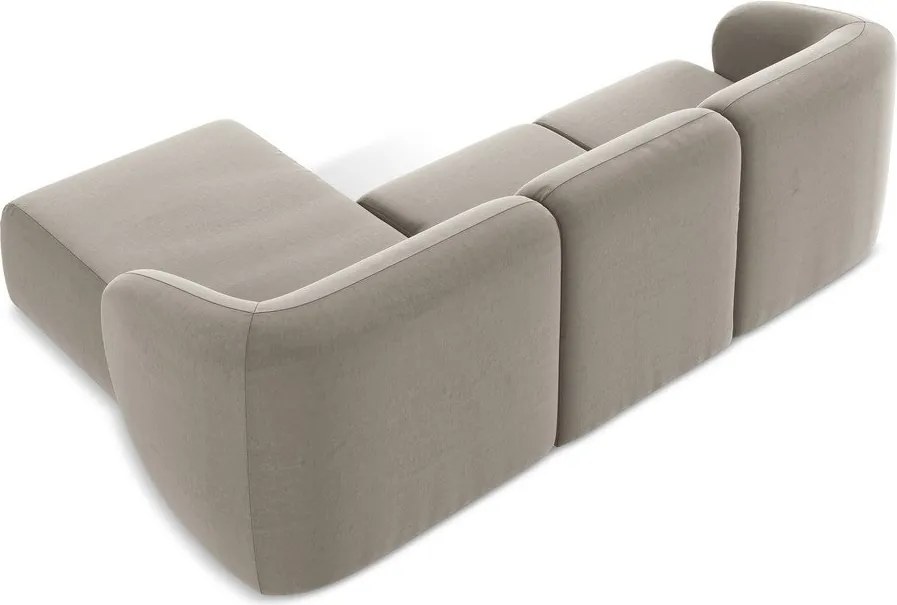 Világosbarna bársony sarokkanapé (jobb oldali-heverő résszel) Lani – Makamii