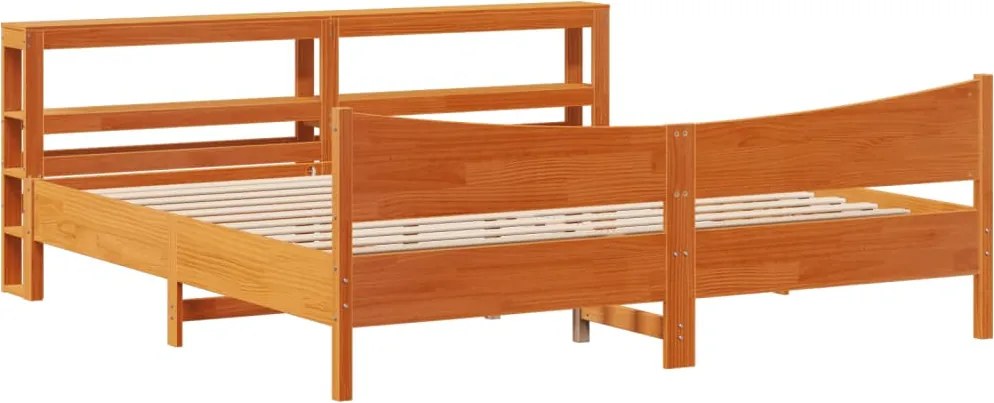 vidaXL viaszbarna tömör fenyőfa ágykeret fejtámlával 200 x 200 cm