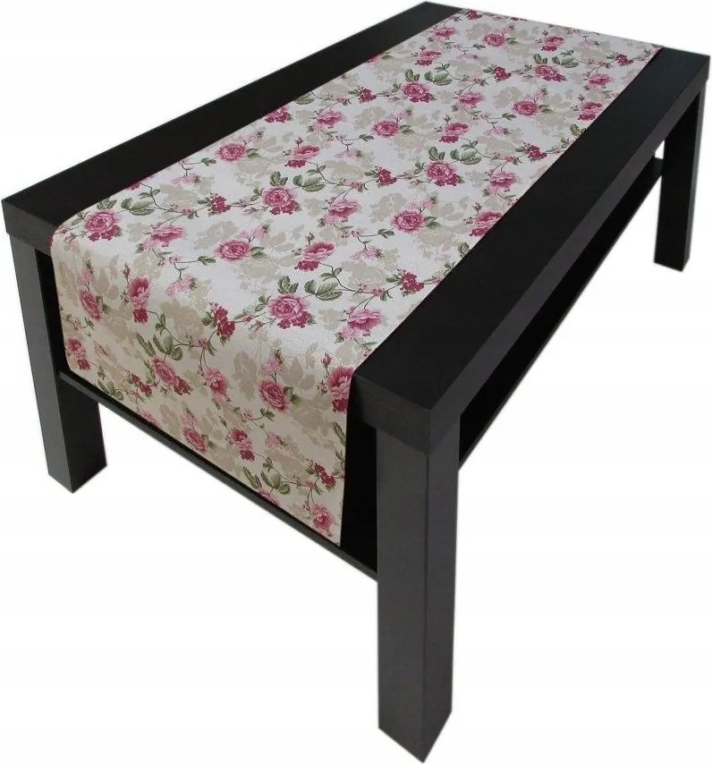 Dekorációs futópad 40x140 Természet apró virágok rózsaszín amaránt levelek