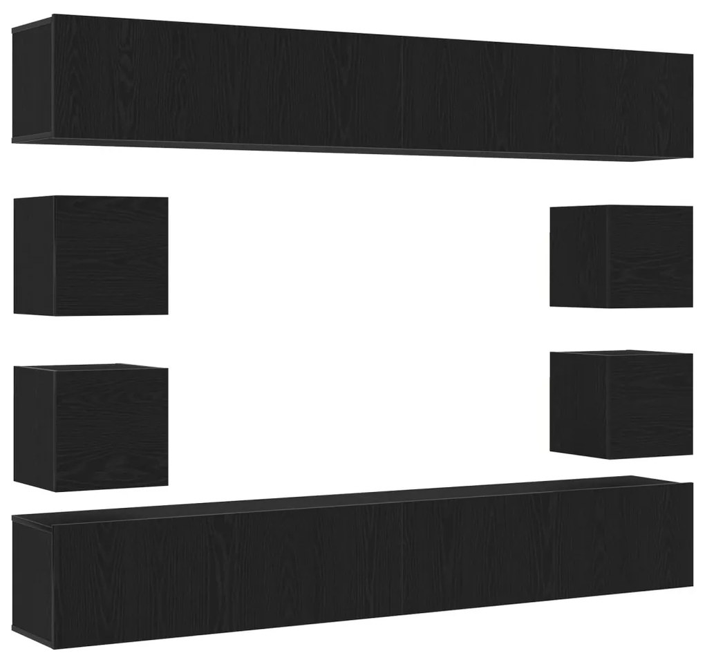 6 részes TV szekrényszett - Falra szerelhető, fekete tölgy mérnöki fa.
