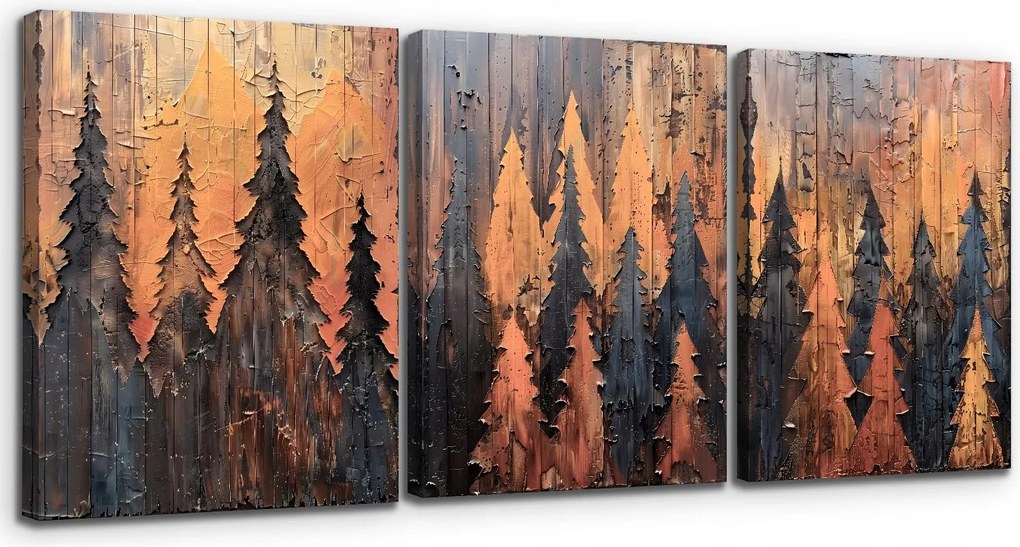 Vászonkép 3 db-os szett 40x58 cm Nappali dekoráció Absztrakt Arany erdő