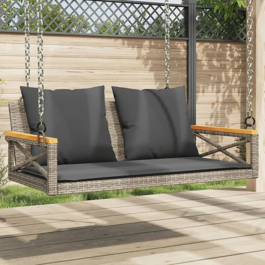 vidaXL szürke polyrattan hintapad párnákkal 109 x 62 x 40 cm