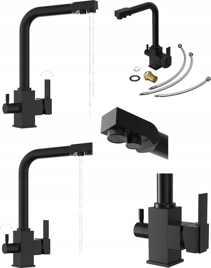 Fekete háromutas konyhai csaptelep vízszűrő csaptelep Node kifolyócső szűrő