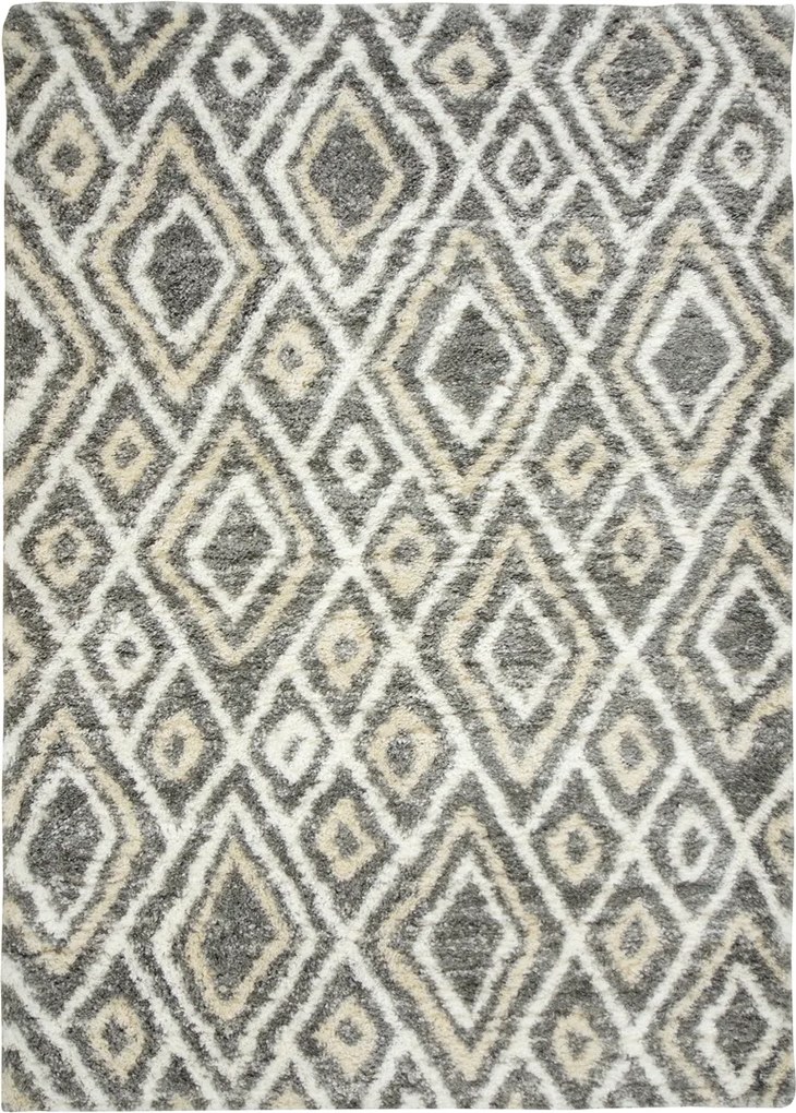 140x190 cm Shaggy Szőnyeg Rombusz Szürke Krém Bézs