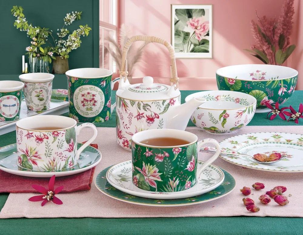Porcelán desszerttányérszett 4db-os,19cm dobozban, Botanic Chic