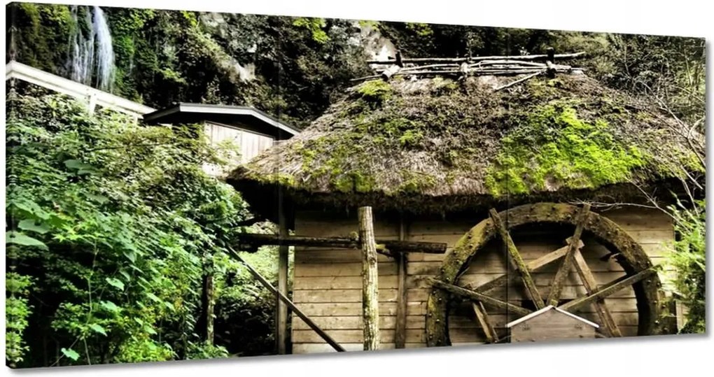 Vászonkép 180x90 Vízimalom nádtetővel