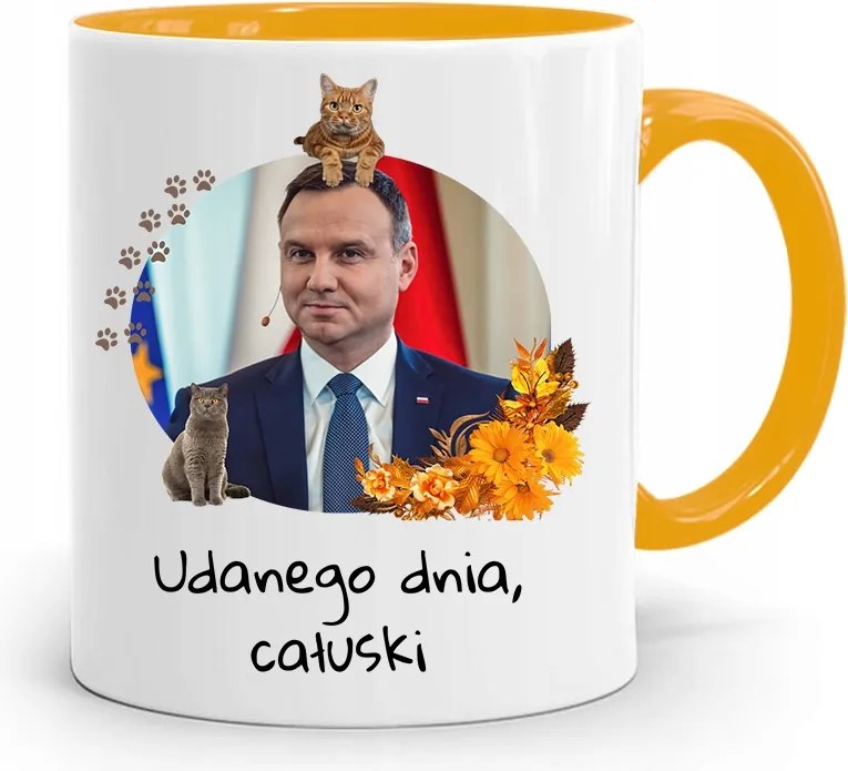 Duda András Sárga Elnöki Bögre Nyomtatott Mintával