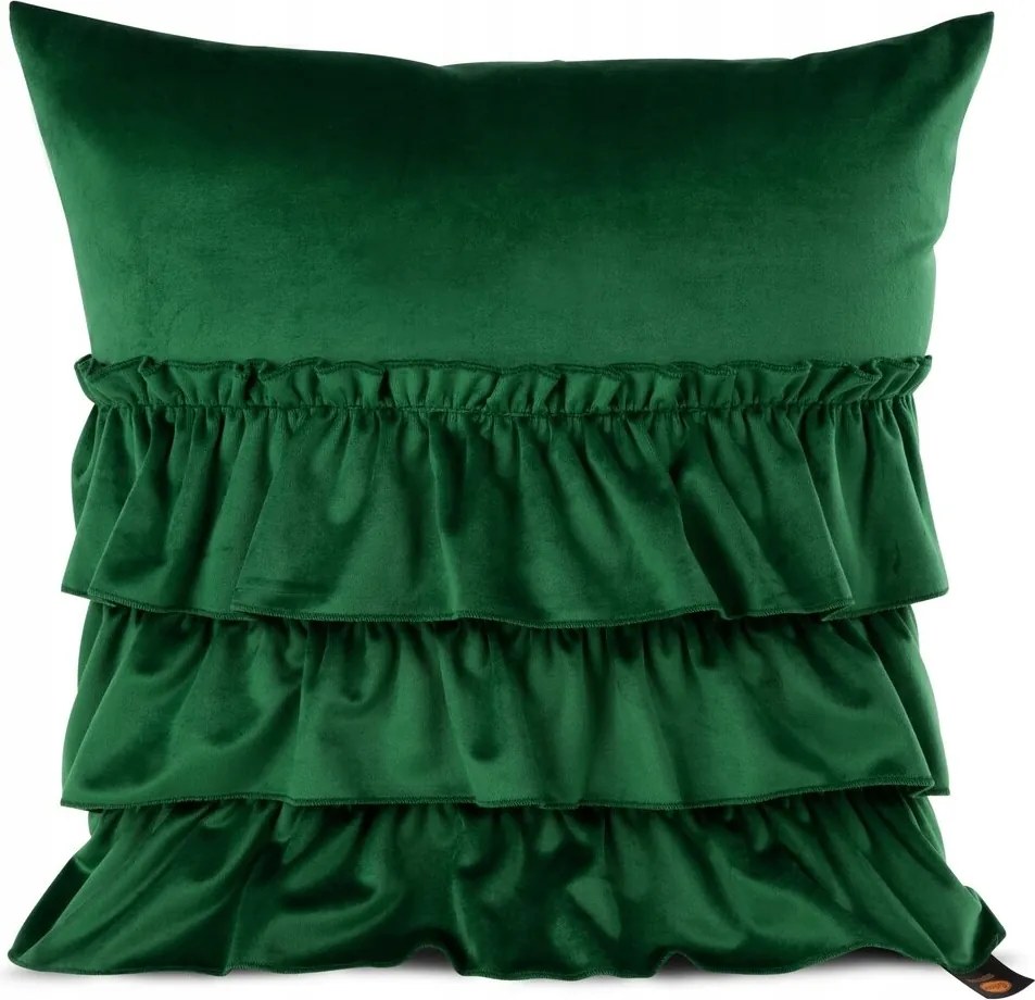 Sötétzöld párnahuzat Glamour fodros velúr 45X45