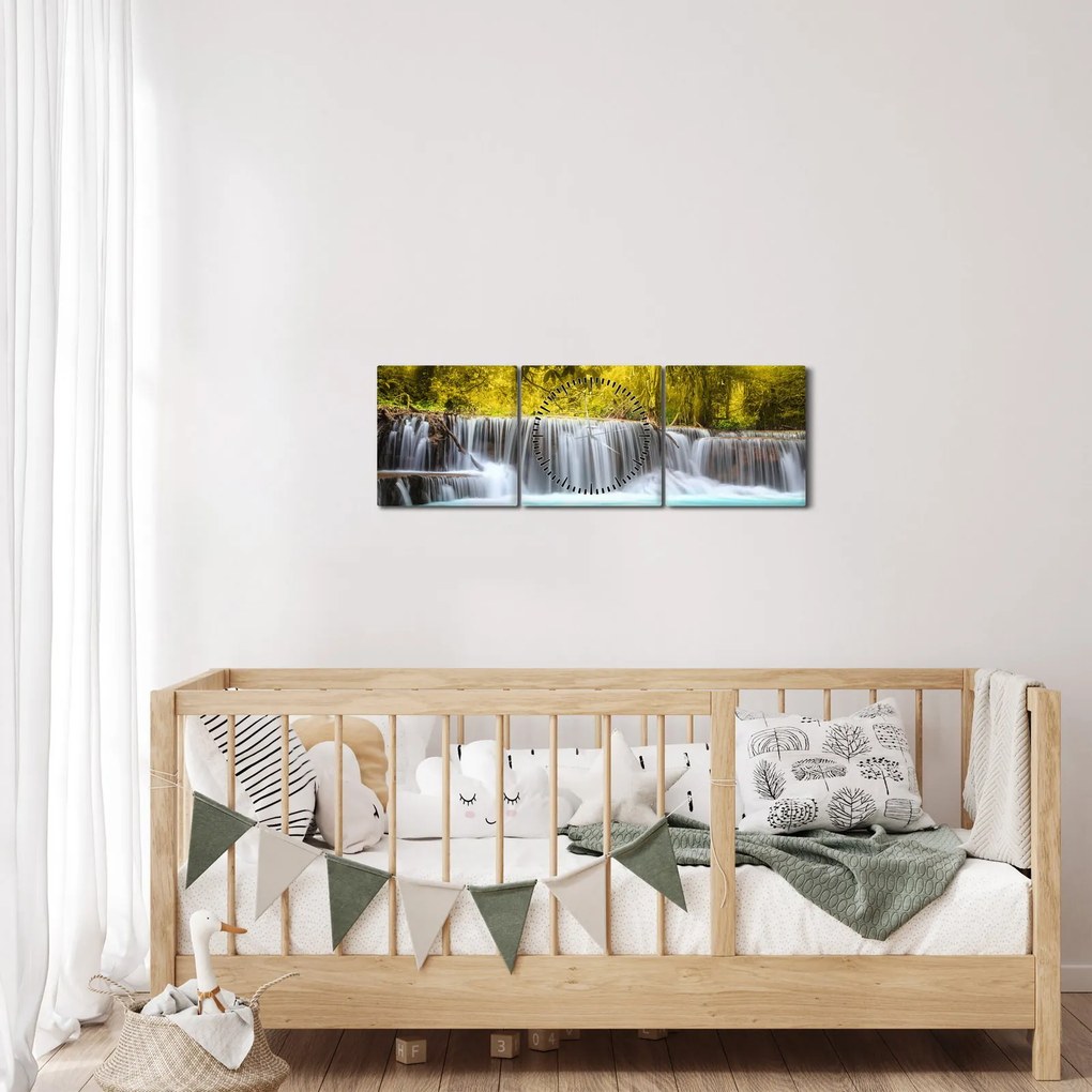 Kép - Vízesés, élénk színekkel (órával) (90x30 cm)