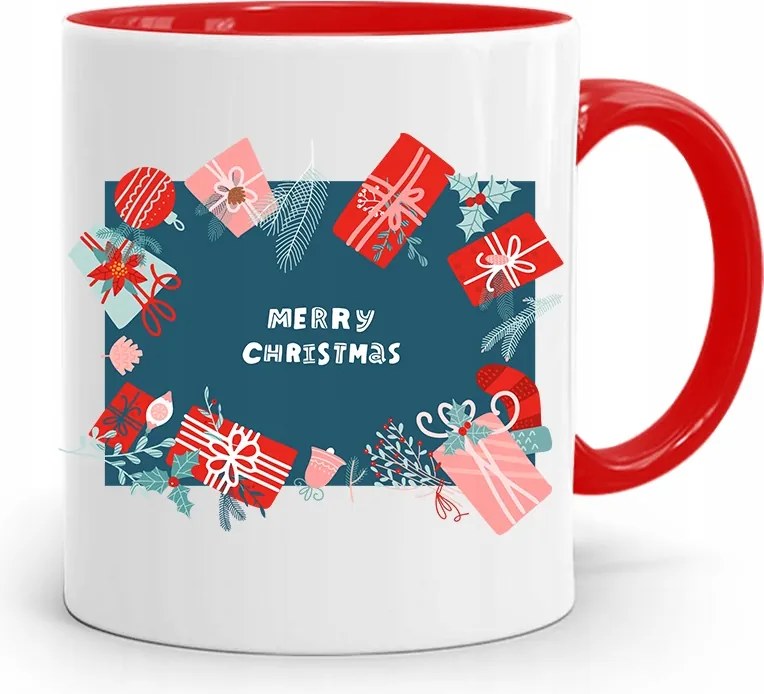 Piros Karácsonyi Bögre Mikulás Karácsonyfa Alá, fényképes nyomattal