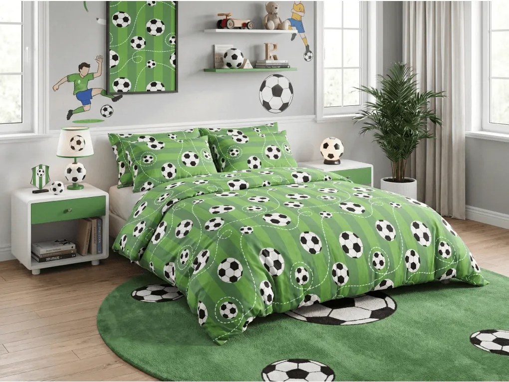 Polipamut ágyneműhuzat FOOTBALL TIME POLY zöld Ágyneműhuzat mérete: 70 x 90 cm | 140 x 200 cm