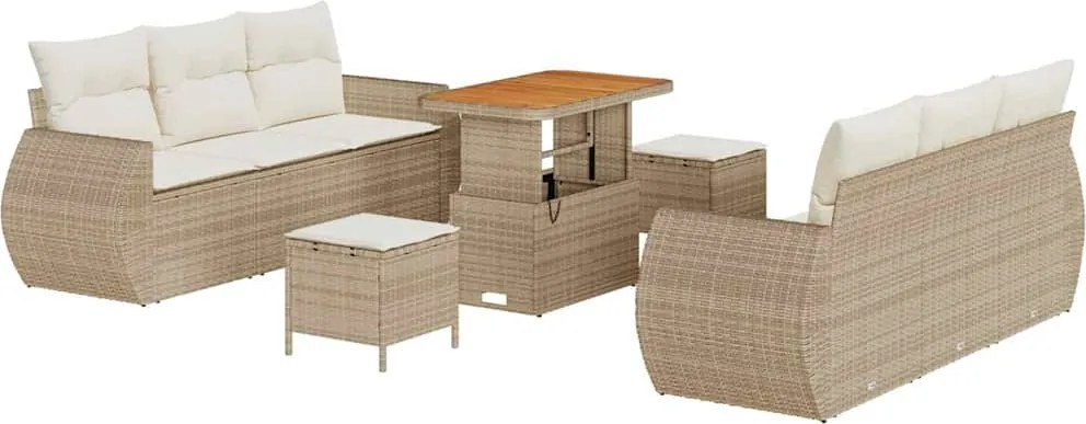 vidaXL Kerti Kanapé Szett párnával 9 pcs Beige és krém polirattan