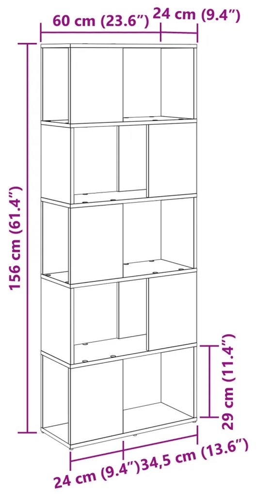 Könyvespolc Kézműves tölgy Forgácslap 60 x 24 x 155 cm