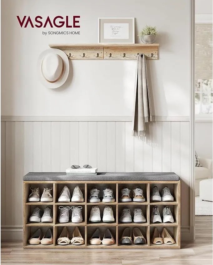 Cipőtartó pad, cipőpolc ülőfelülettel, 30×105×48 cm, türkizbarna–szürke