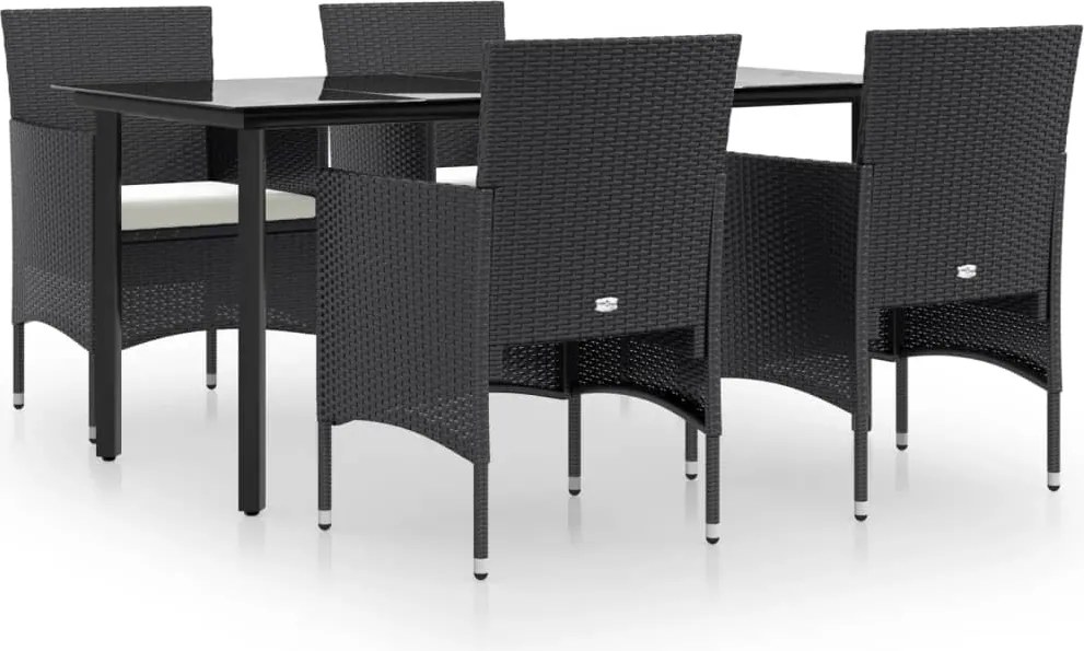 vidaXL 5 részes fekete kerti étkezőgarnitúra párnákkal
