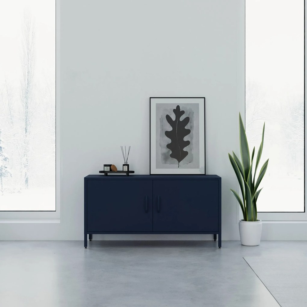 Fém TV-szekrény lábakkal, sötétkék, 1150x595x400 mm: ROSA Modern