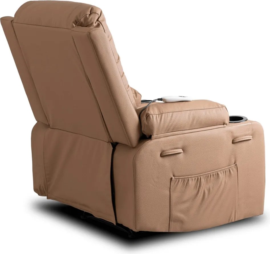 Fotel Masujący BOX Rozkładany z Podnóżkiem Karmelowy Ekoskóra