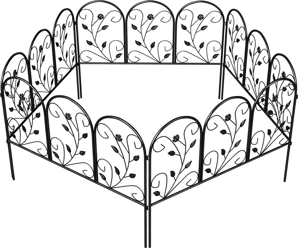 Outsunny fém kerti kerítés panel szett, egyenként 80 x 60 cm (összesen 4,0 m) – díszített íves tetejű táj- és kisállatgát, fekete | Aosom