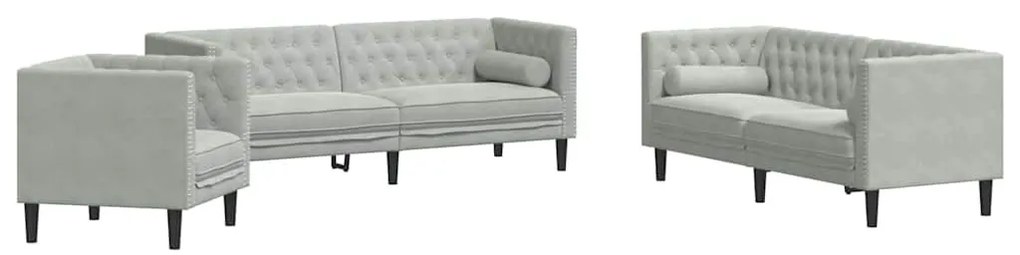 Kanapé Szett 3 pcs Világosszürke Bársony