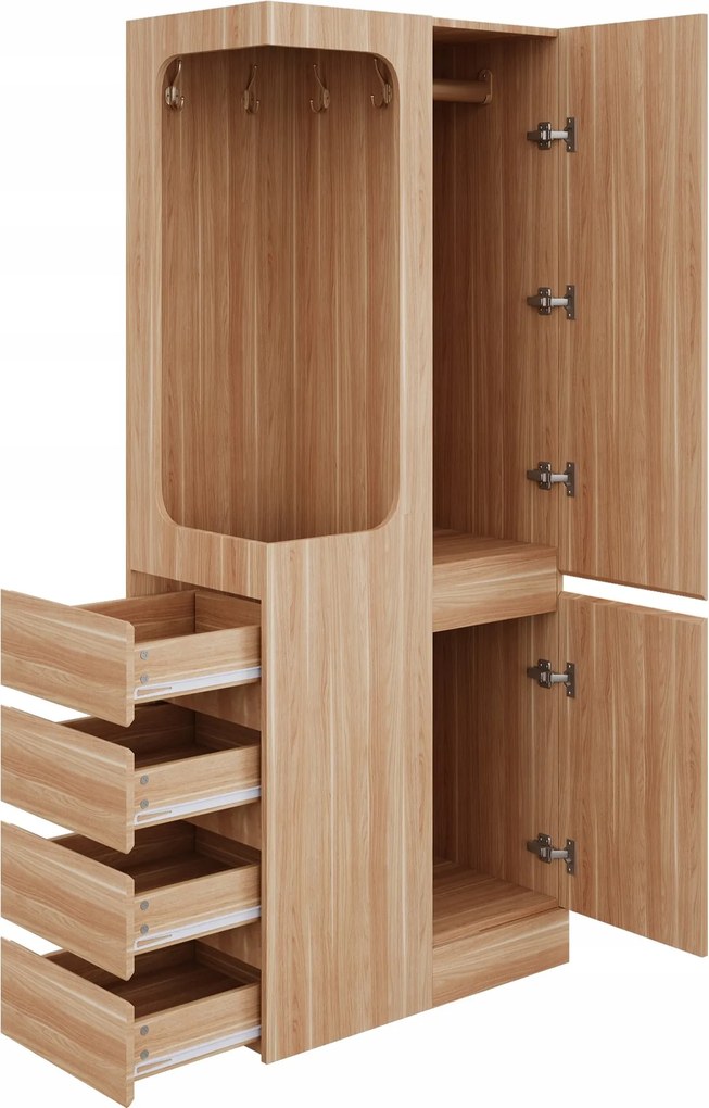 Szekrény 70 x 40 x 170 cm fiókokkal és tárolórekeszekkel Egyajtós, fa