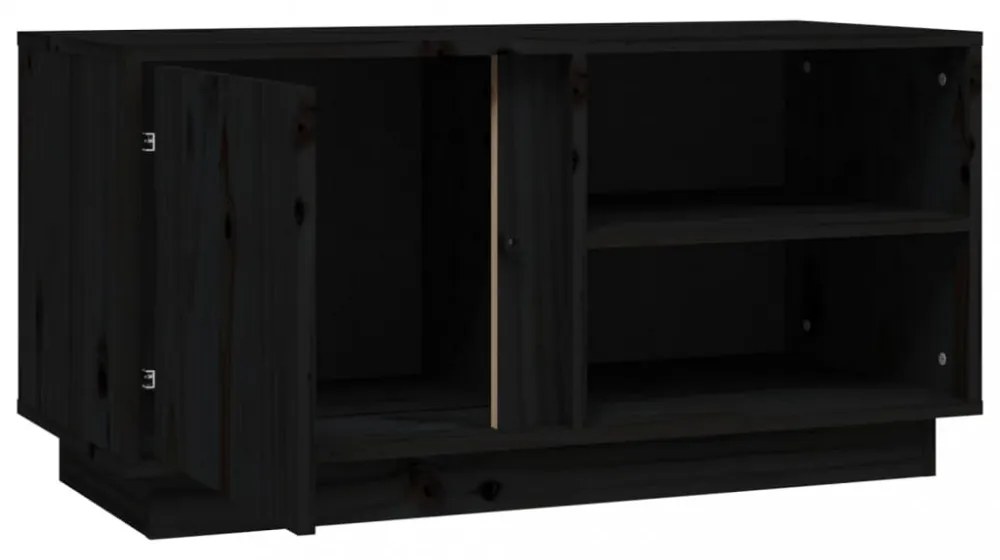 fekete tömör fenyőfa TV-szekrény 80 x 35 x 40,5 cm