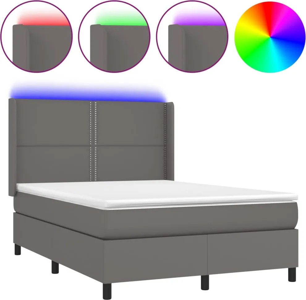 vidaXL szürke műbőr rugós ágy matraccal és LED-del 140x200 cm