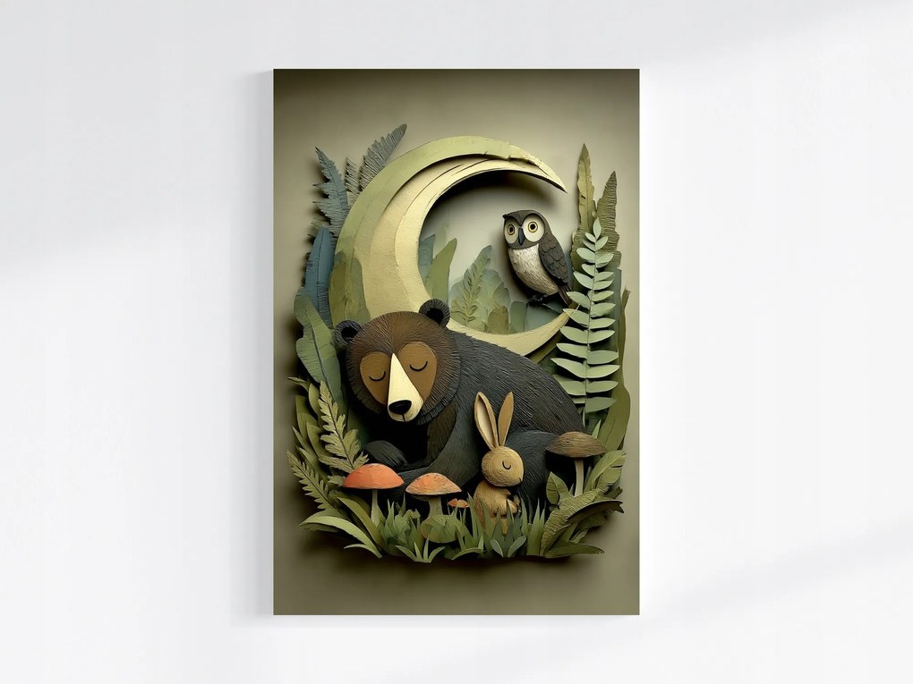 Vászonkép Canvas Állatok Medve Nyúl Bagoly 3D Kivágás 80x120
