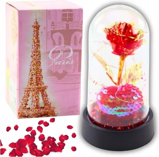 Örök Kristály Rózsa Búra Led világítással Szívecskével 14x8cm
