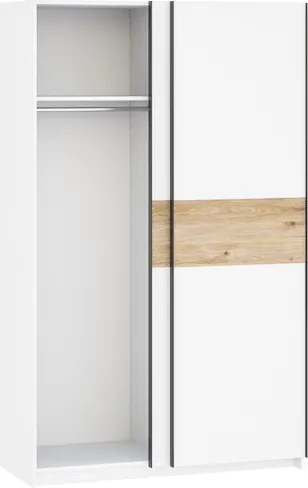 BERNO ruhásszekrény, 120 cm | Fehér + hickory tölgy