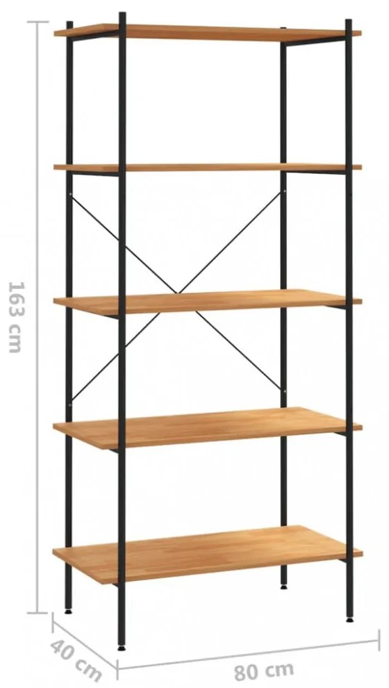 5 szintes polcrendszer fekete és tölgy 80x40x163 cm