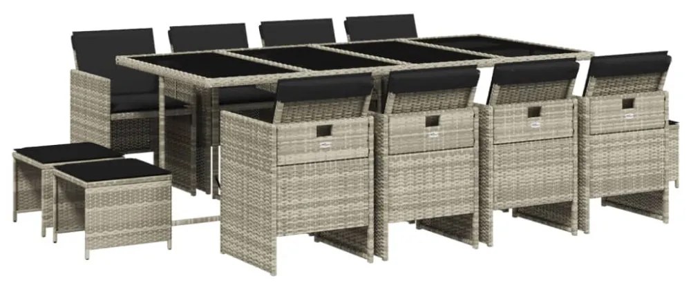 13 részes szürke polyrattan kerti étkezőgarnitúra párnákkal
