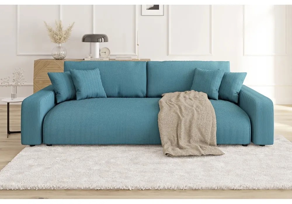 Türkiz kordbársony kinyitható tárolóhelyes kanapé 234 cm Sara – Ropez