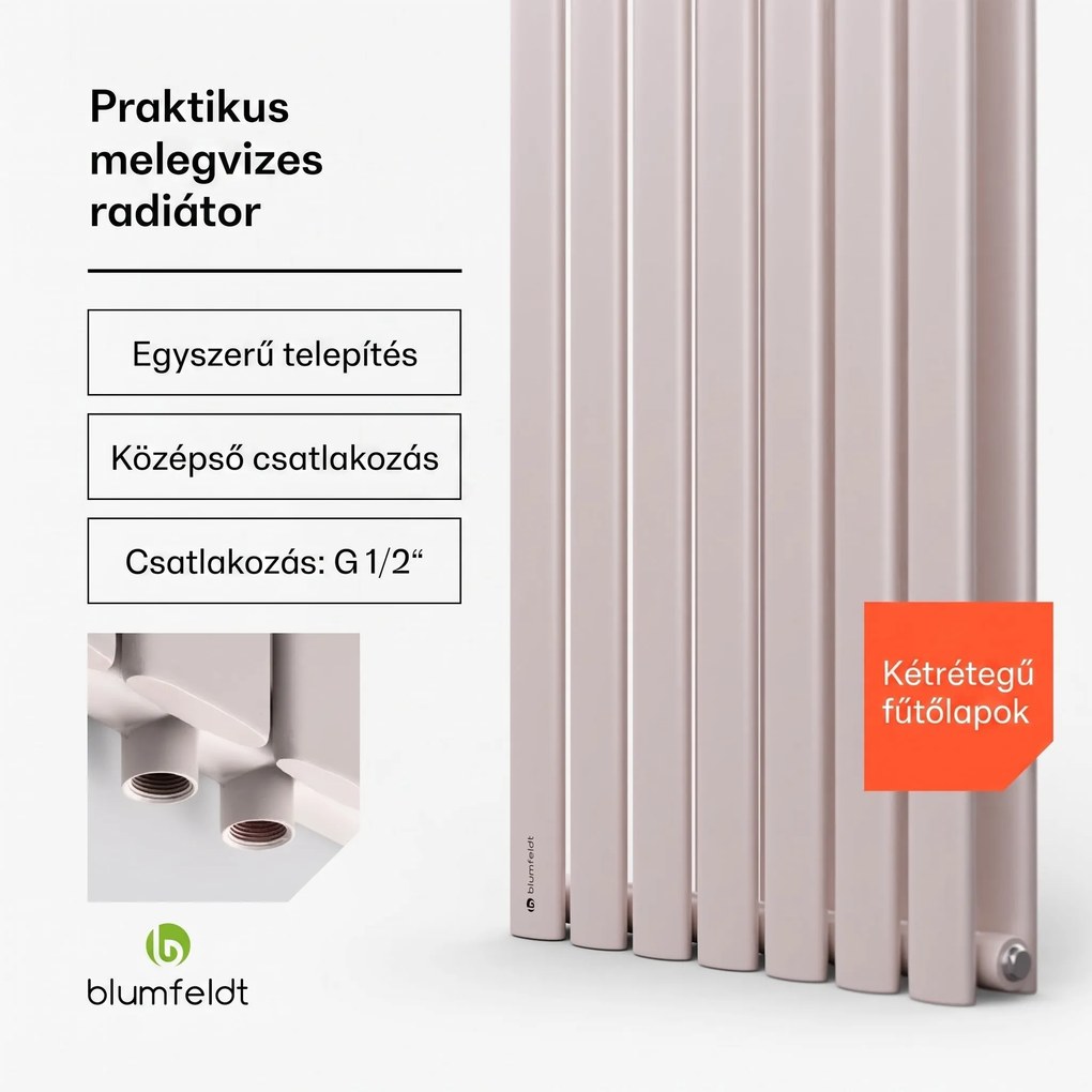 Blumfeldt Tallheo, 41 x 180, radiátor, fürdőszoba radiátor, csőradiátor, 1435 W, melegvizes, 1/2