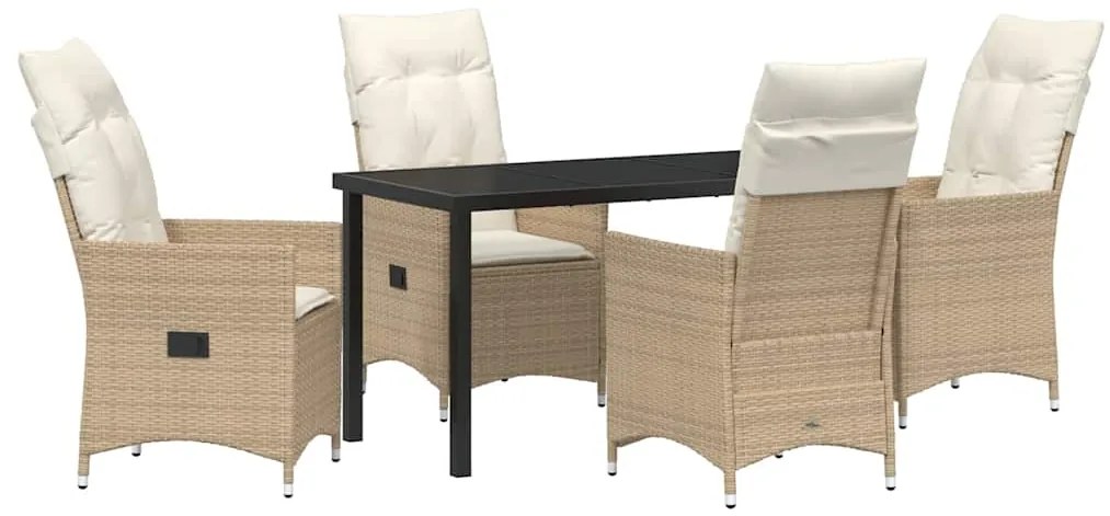 vidaXL Kert étkező szett párnával 5 pcs Bézs polirattan