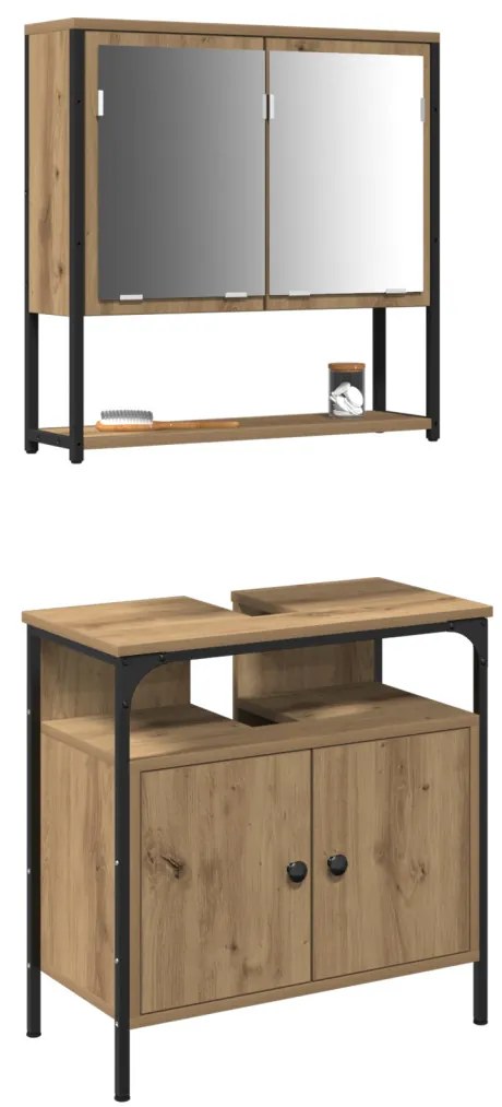 2 Darabos Fürdőszobai Bútor Szett Mesteri Tölgy Engineered Wood