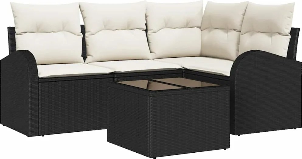 vidaXL Kerti Kanapé Szett 5 pcs Fekete polirattan