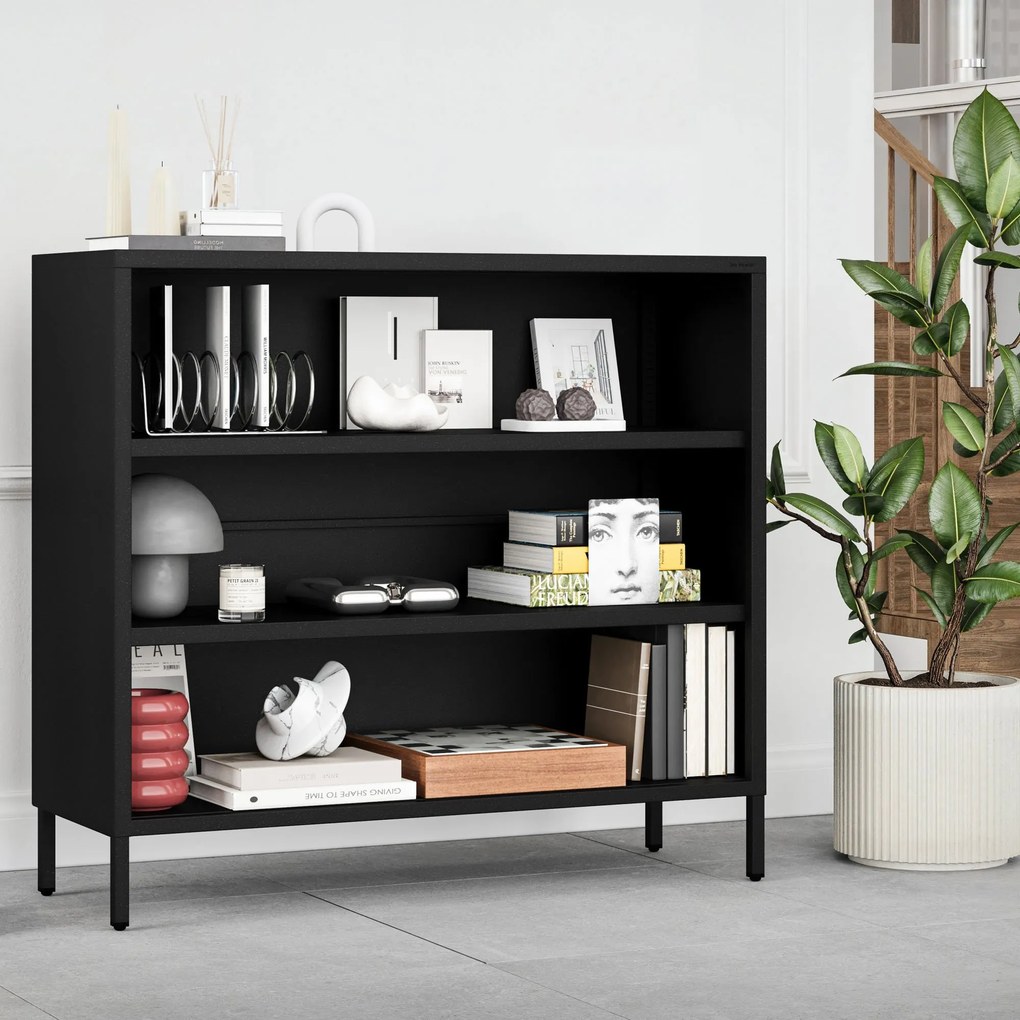 Fekete fém polcos könyvespolc – LUCA Modern 1000 x 900 x 350 mm