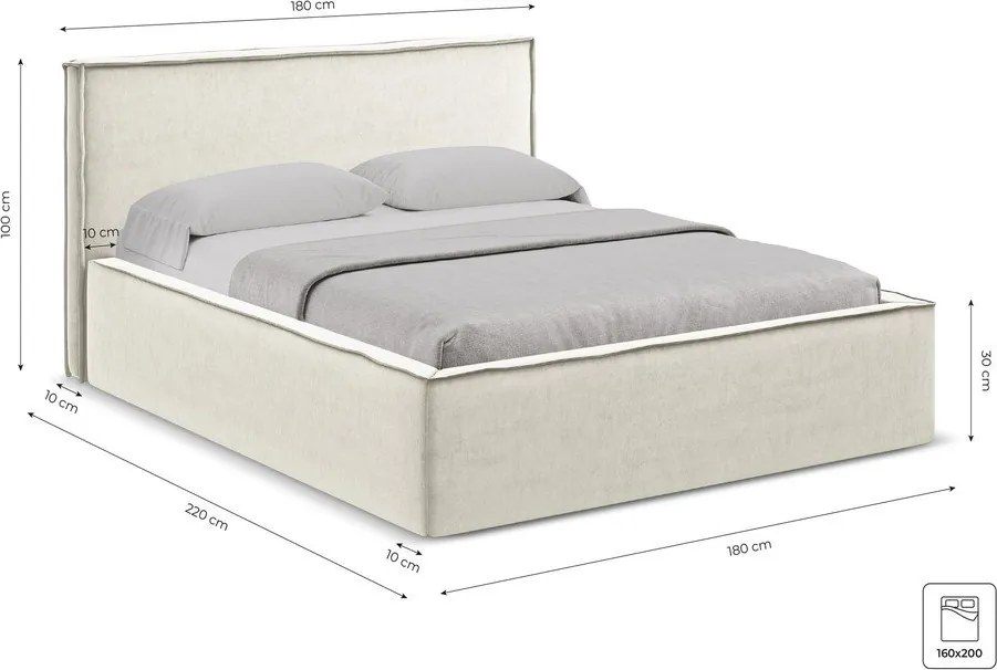 Zöld kárpitozott ágyneműtartós franciaágy ágyráccsal 160x200 cm Anani – Makamii