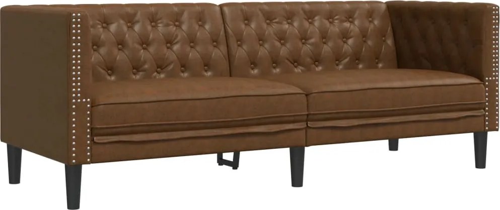 vidaXL 3 személyes barna műbőr Chesterfield kanapé